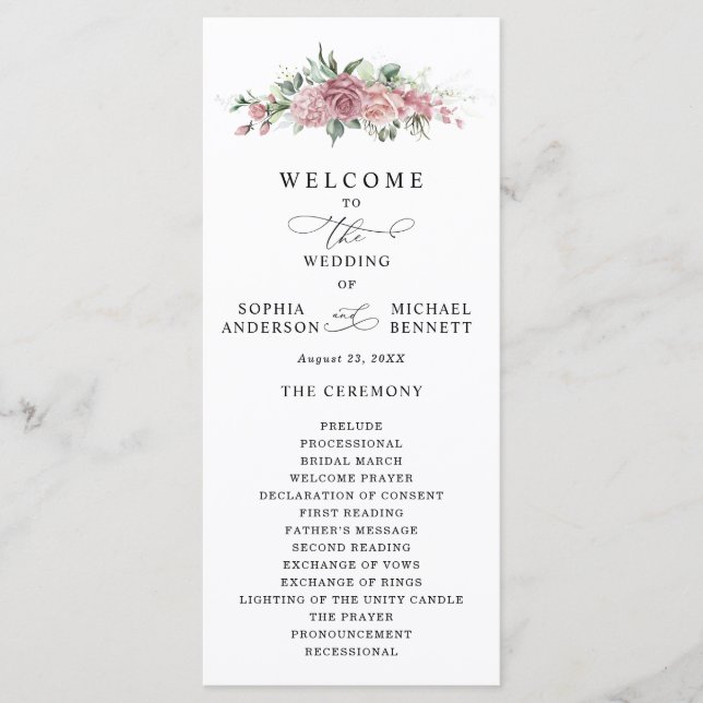 Programa de Casamento Floral Rosa Empoeirado (Frente)