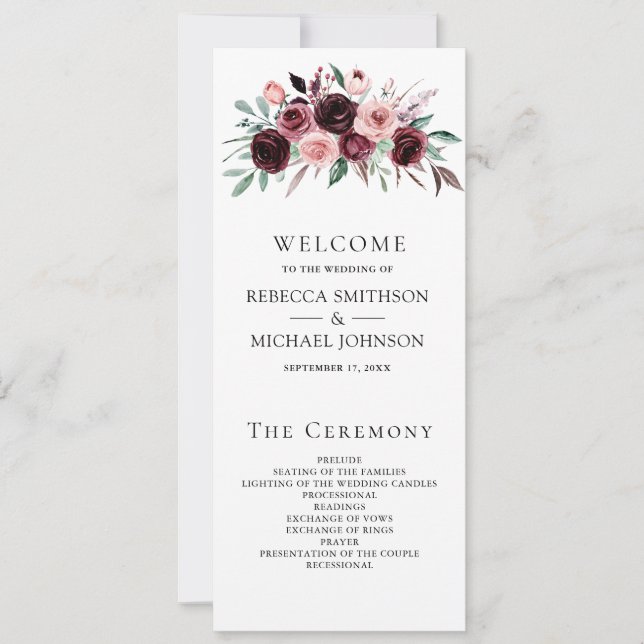 Programa de Casamento Floral Rosa Empoeirado Borgo (Frente)