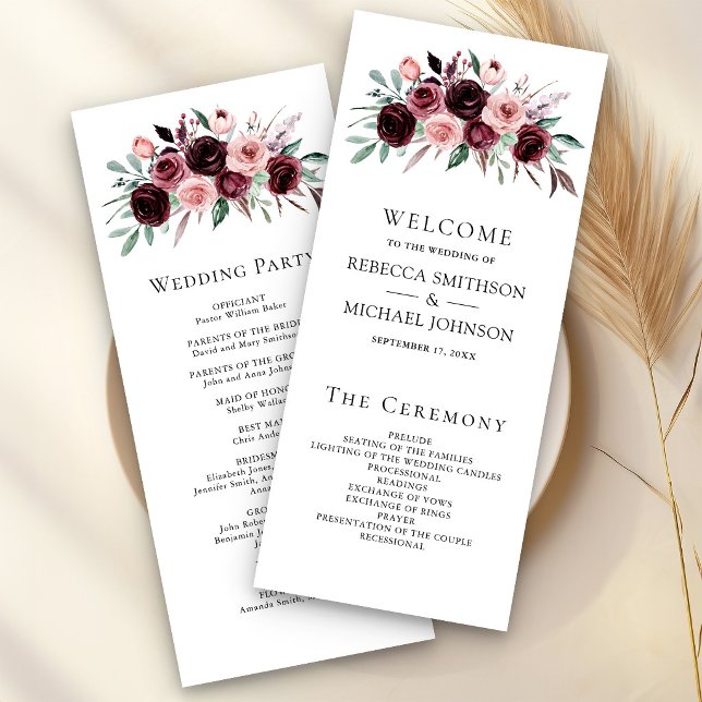 Programa de Casamento Floral Rosa Empoeirado Borgo (Criador carregado)