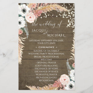 Programa de Casamento Floral Russo Boho Pampas Gra