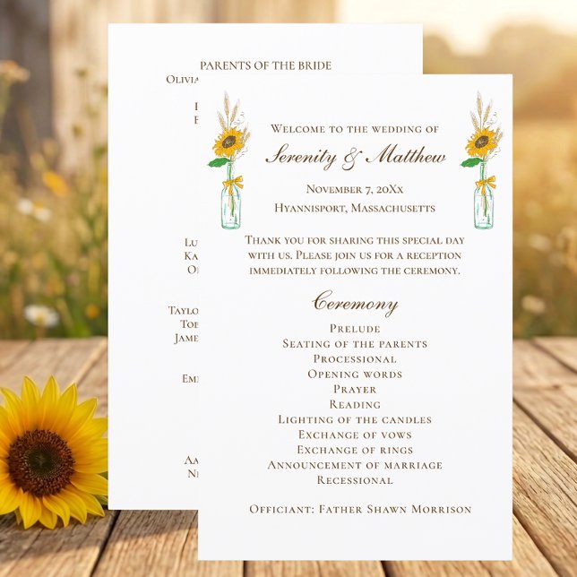 Programa de Casamento Floral Rústico de Girassóis  (Criador carregado)