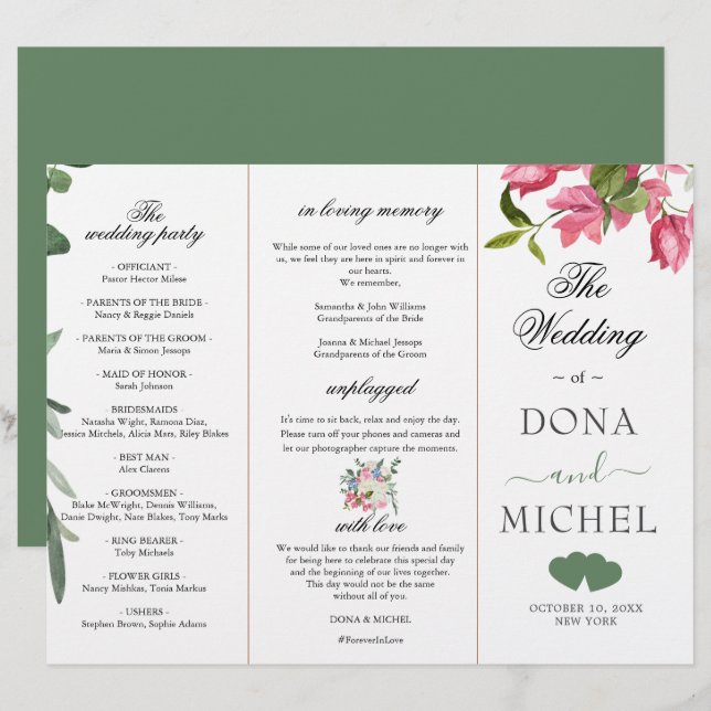 Programa de Casamento Floral Selvagem de Cores Aqu (Frente/Verso)