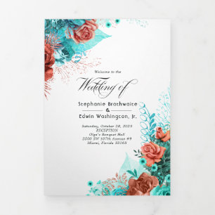Programa de Casamento Floral Turquesa e Coral