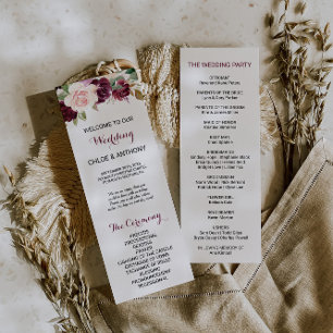 Programa de Casamento Floral Verde Blush Burgundy