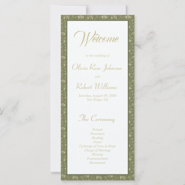 Programa de Casamento Floral Verde Botânico Elegan (Frente)