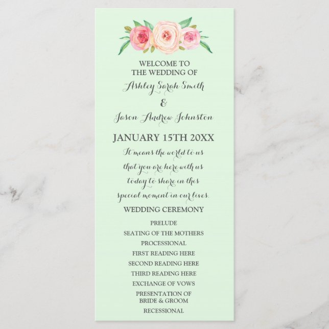 Programa de Casamento Floral Verde de Casa Verde d (Frente)