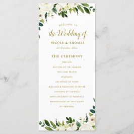 programa de casamento floral verde e dourado