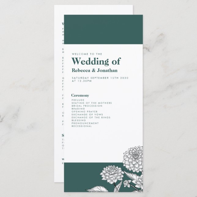 Programa de Casamento Floral Verde Vintage (Frente/Verso)