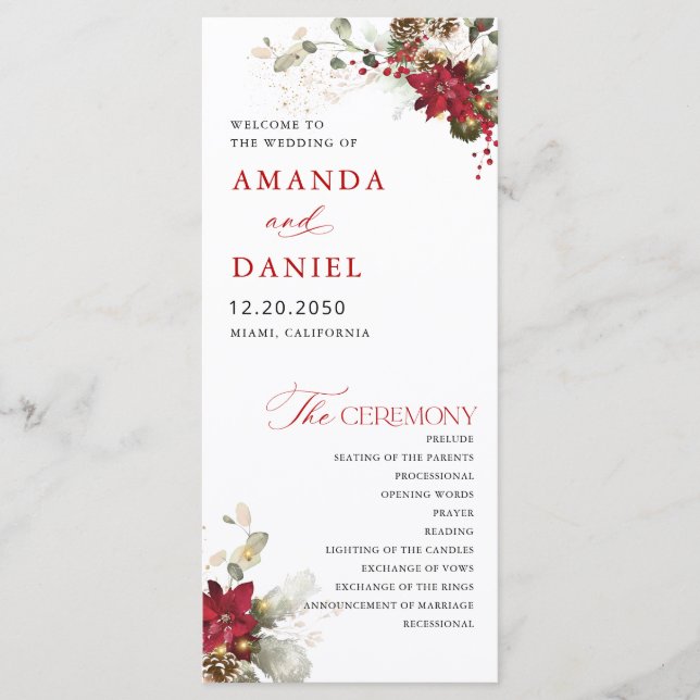 Programa de Casamento Floral Vermelho de Natal (Frente)