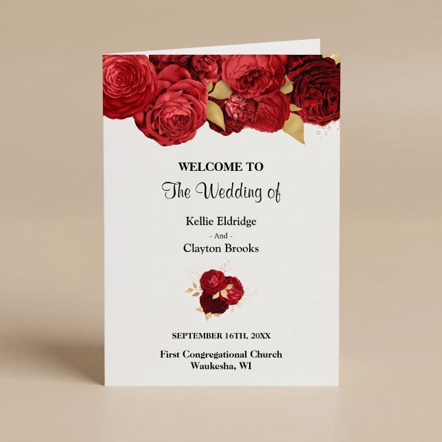 Programa de Casamento Floral Vermelho e Dourado Do (Criador carregado)