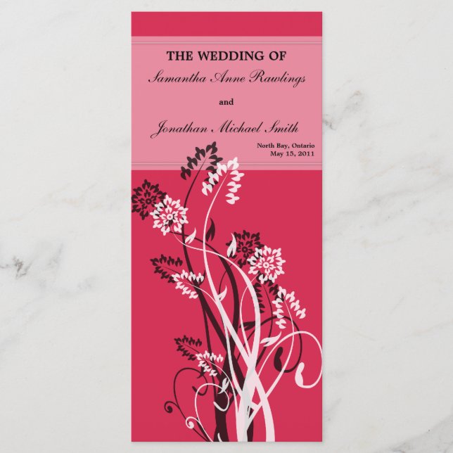 Programa de Casamento Floral Vermelho Profundo (Frente)