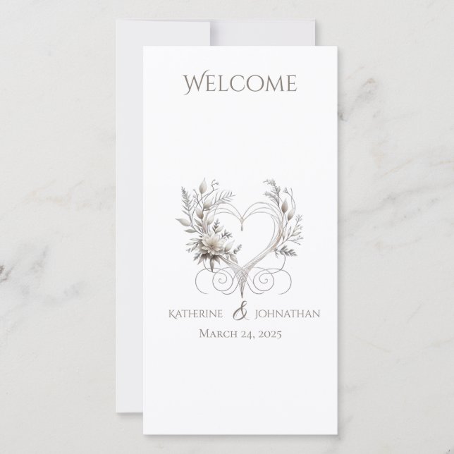 Programa de Casamento - Flores Brancas com Coração (Frente)