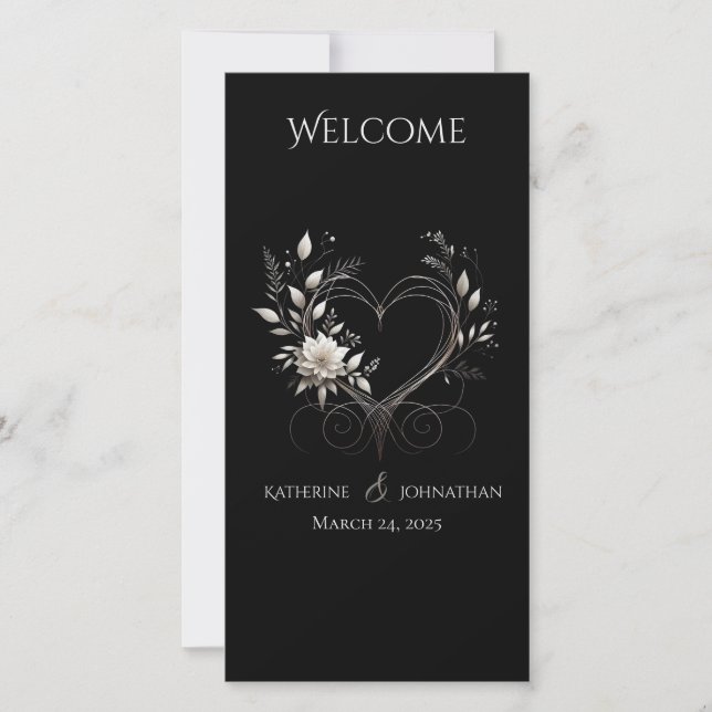 Programa de Casamento - Flores Brancas com Coração (Frente)