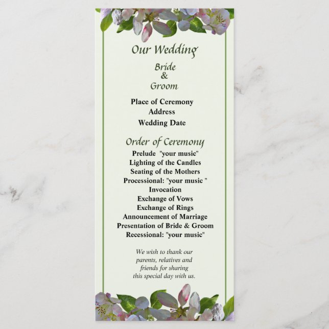 Programa de Casamento Flores de Maçã (Frente)