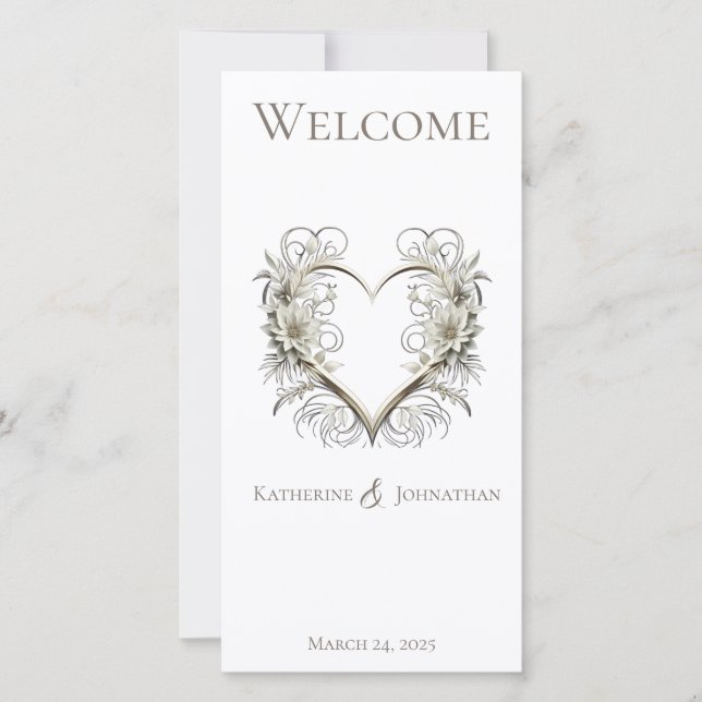 Programa de Casamento - Flores Modernas com Coraçã (Frente)