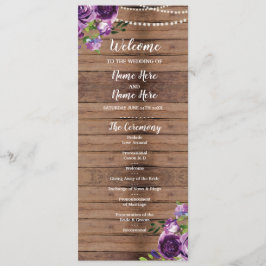 Programa de Casamento Flores Roxas Madeira Floral 