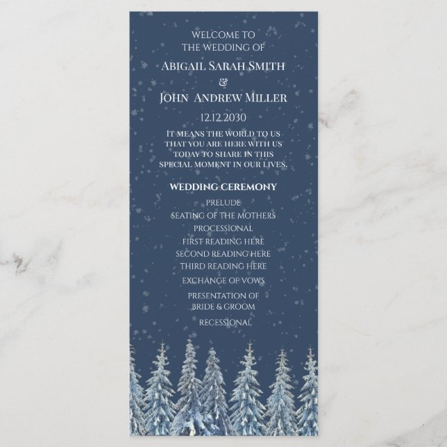 Programa de Casamento Floresta de Inverno Rústica  (Frente)