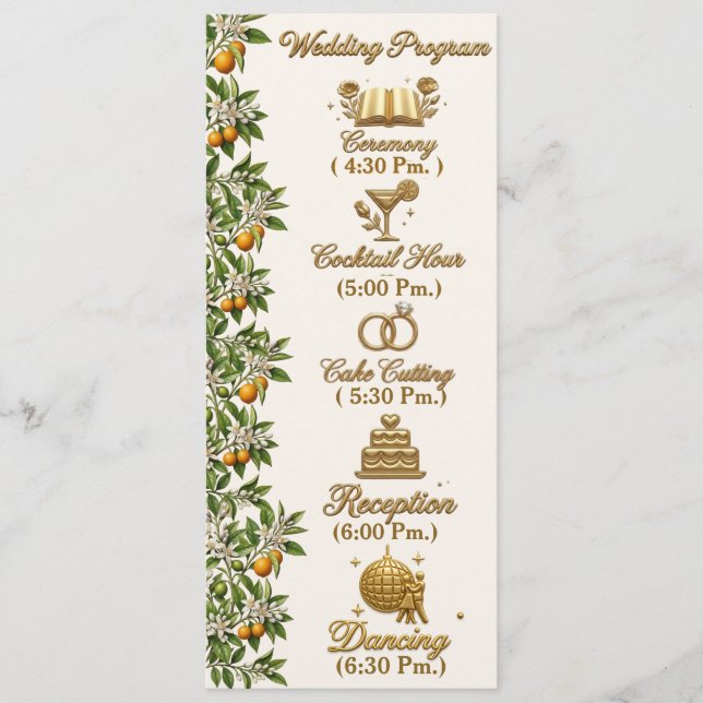 Programa de Casamento Florida Orange Blossom Gold  (Frente)