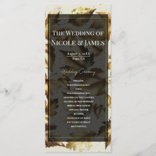 Programa de Casamento Folhas Douradas Bege e Preto