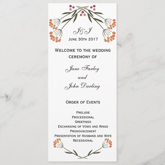 Programa de Casamento Folk Flowers (Frente)