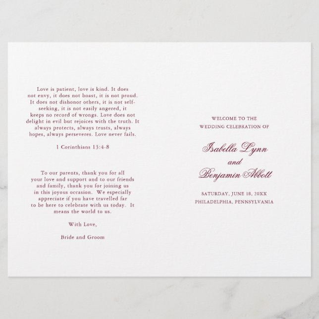 Programa de Casamento Formal Borgonha Tradicional (Frente)