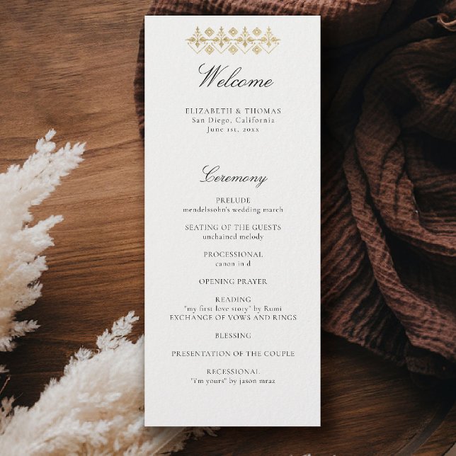 Programa de Casamento Formal Clássico Moderno Gold (formal traditional wedding program modern classic gold ivory deco ballroom calligraphy)