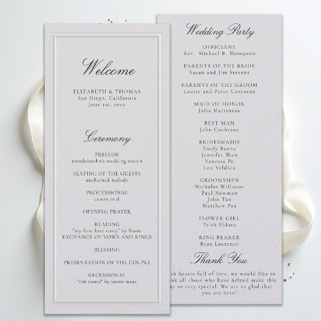 Programa de Casamento Formal Moderno Clássico Marf (modern classic wedding program ivory double frame elevated formal traditional calligraphy stately)