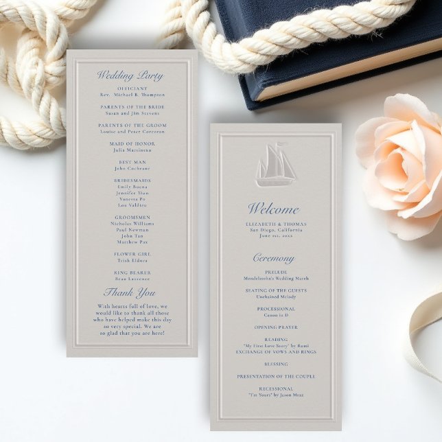 Programa de Casamento Formal Náutico de Velero Cos (coastal wedding program nautical sailboat formal traditional double frame modern classic)