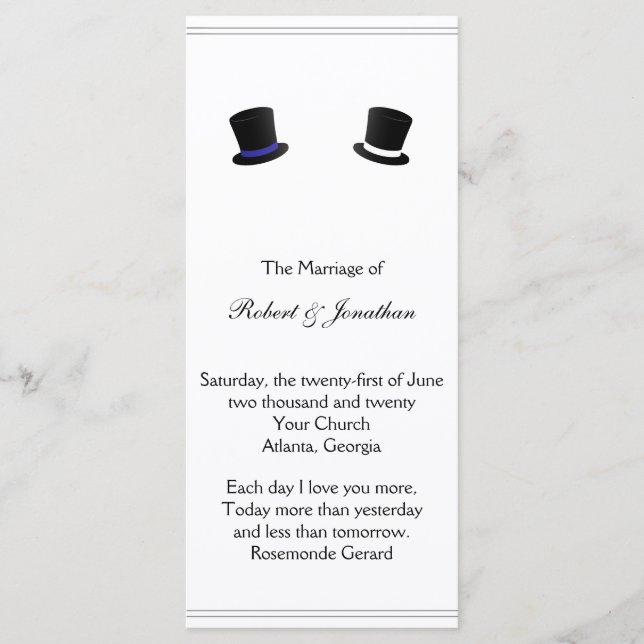 Programa de Casamento Gay Azul do Top Hats e do Ar (Frente)