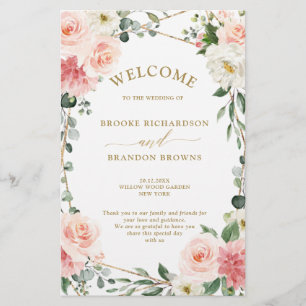 Programa de Casamento Geométrico Dourado Floral Ro