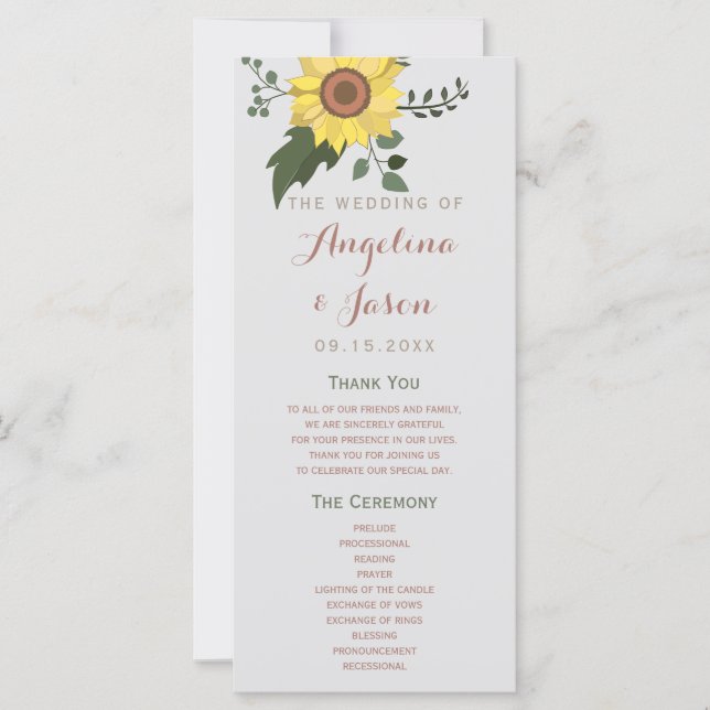 Programa de Casamento Girassol (Frente)