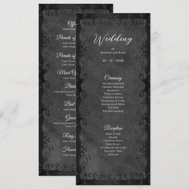Programa de Casamento Gótico Elegante (Frente/Verso)