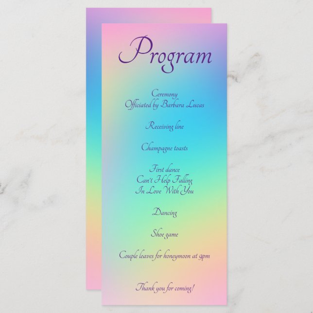 Programa de Casamento Gradiente Pastel Rainbow (Frente/Verso)