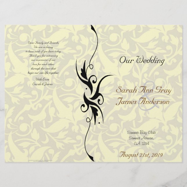 Programa de casamento Judaico Cream Damask (Frente)