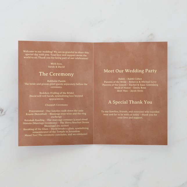Programa de Casamento Judaico Rústico Boho (Interior)
