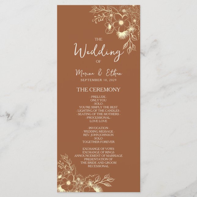 Programa de Casamento Laranja Queimado Boho Modern (Frente)