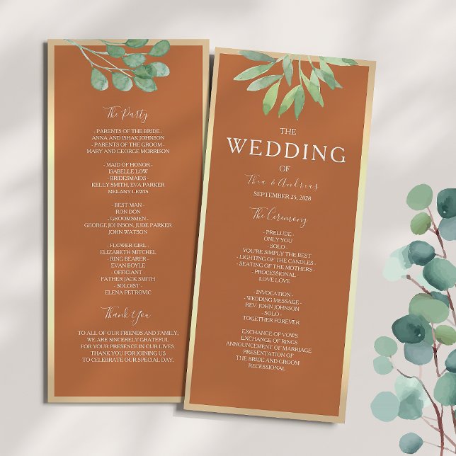 Programa de Casamento Laranja Queimado Rústico (Criador carregado)
