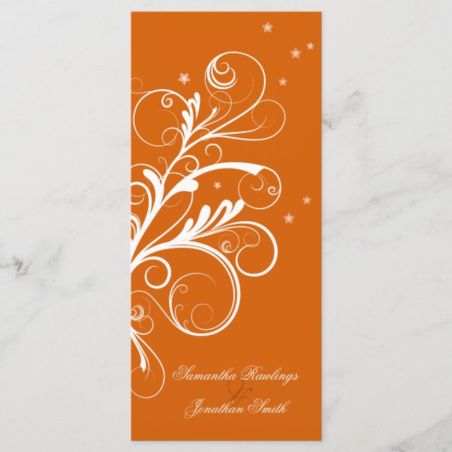 Programa de Casamento Laranja White Floral Elegant (Frente)