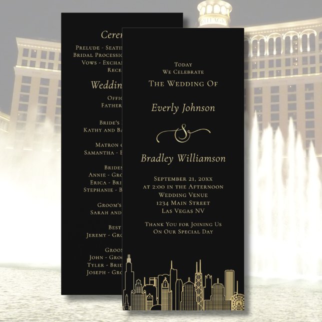 Programa de Casamento Las Vegas Black Gold Skyline (Criador carregado)