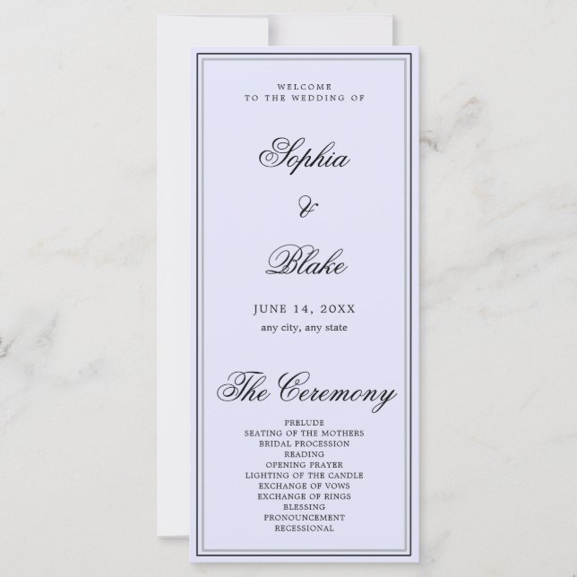 Programa de Casamento Lavanda Minimalista Elegante (Frente)