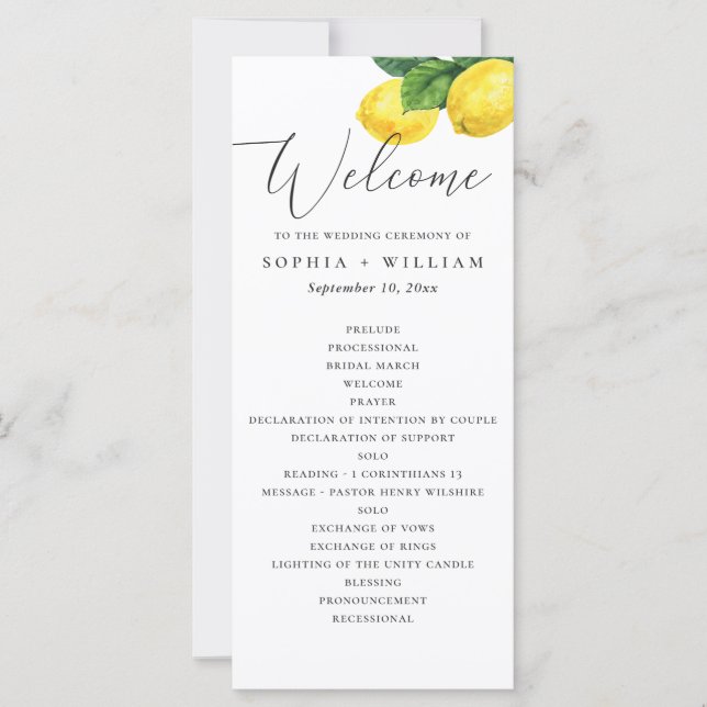 Programa de Casamento Lemon Grove | Cerimônia de C (Frente)