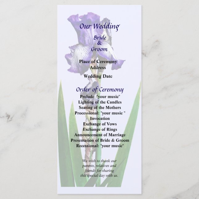 Programa de Casamento Lovely Purple Irises (Frente)