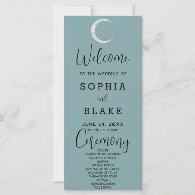 Programa de Casamento Lua Crescente Prata Azul (Frente)