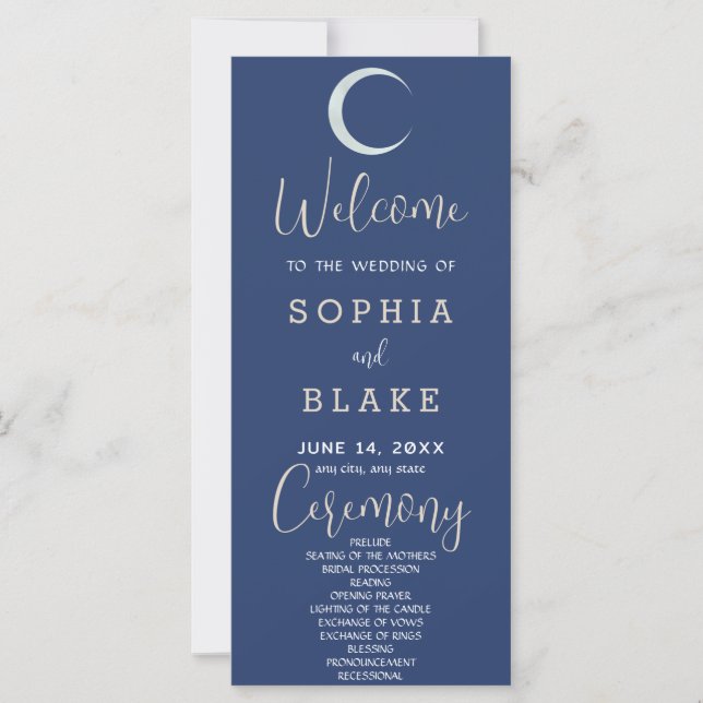 Programa de Casamento Lua Crescente Prata Azul Esc (Frente)