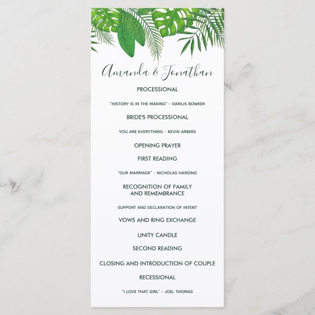 Programa de Casamento Luau Havaiano Aquarela Aloha (Frente)