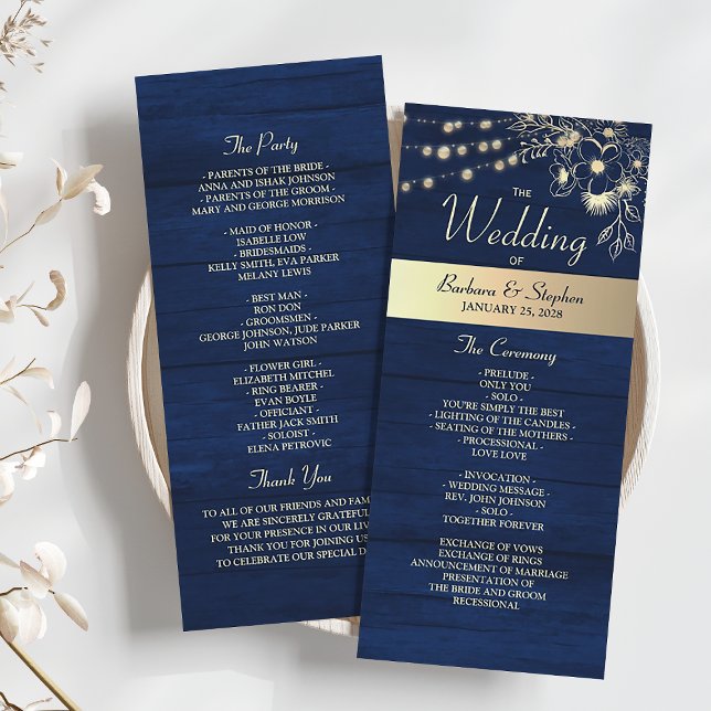 Programa de Casamento Luzes de Corda Azul Rústico (Criador carregado)