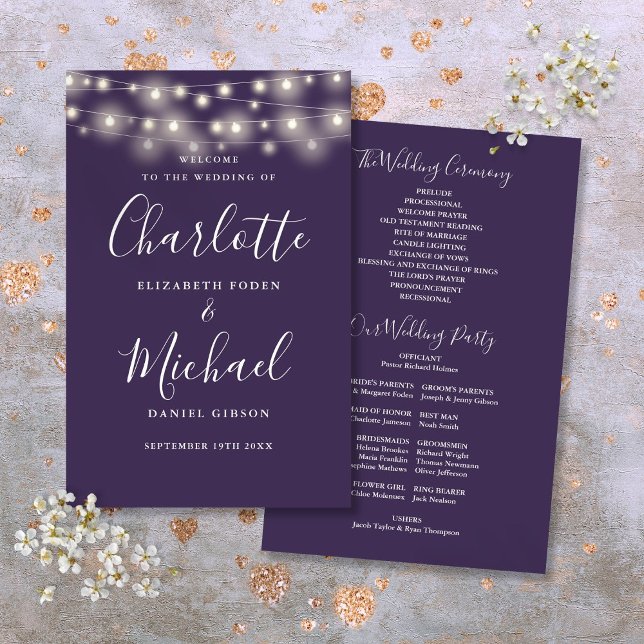Programa de Casamento Luzes de Corda Roxa (Purple String Lights Wedding Program)