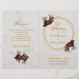 Programa de Casamento Mármore Branco Dourado Peôni