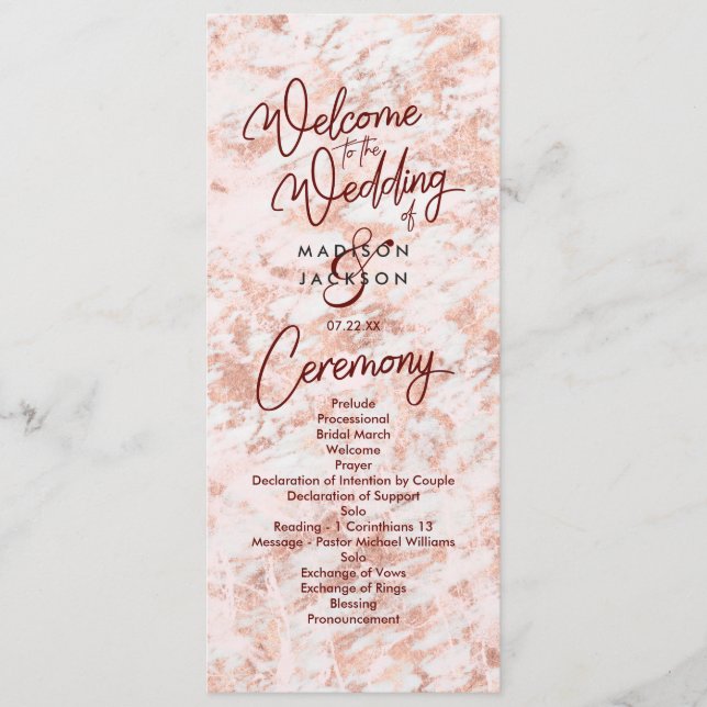Programa de Casamento Mármore Burgundy e Dourado R (Frente)