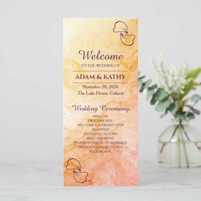 Programa de Casamento Mármore de Outono Quente (Em pé/Frente)